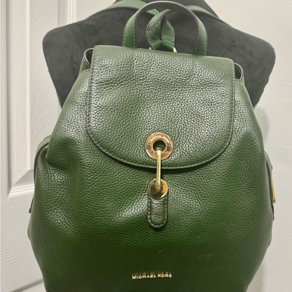 Preloved 💕 Michael Kors Green Backpack with Gold-Toned Clasp